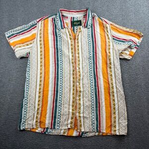 Casuals Button Down Shirt Men's XXL Multi-Color Geometric Stripe Short Sleeve